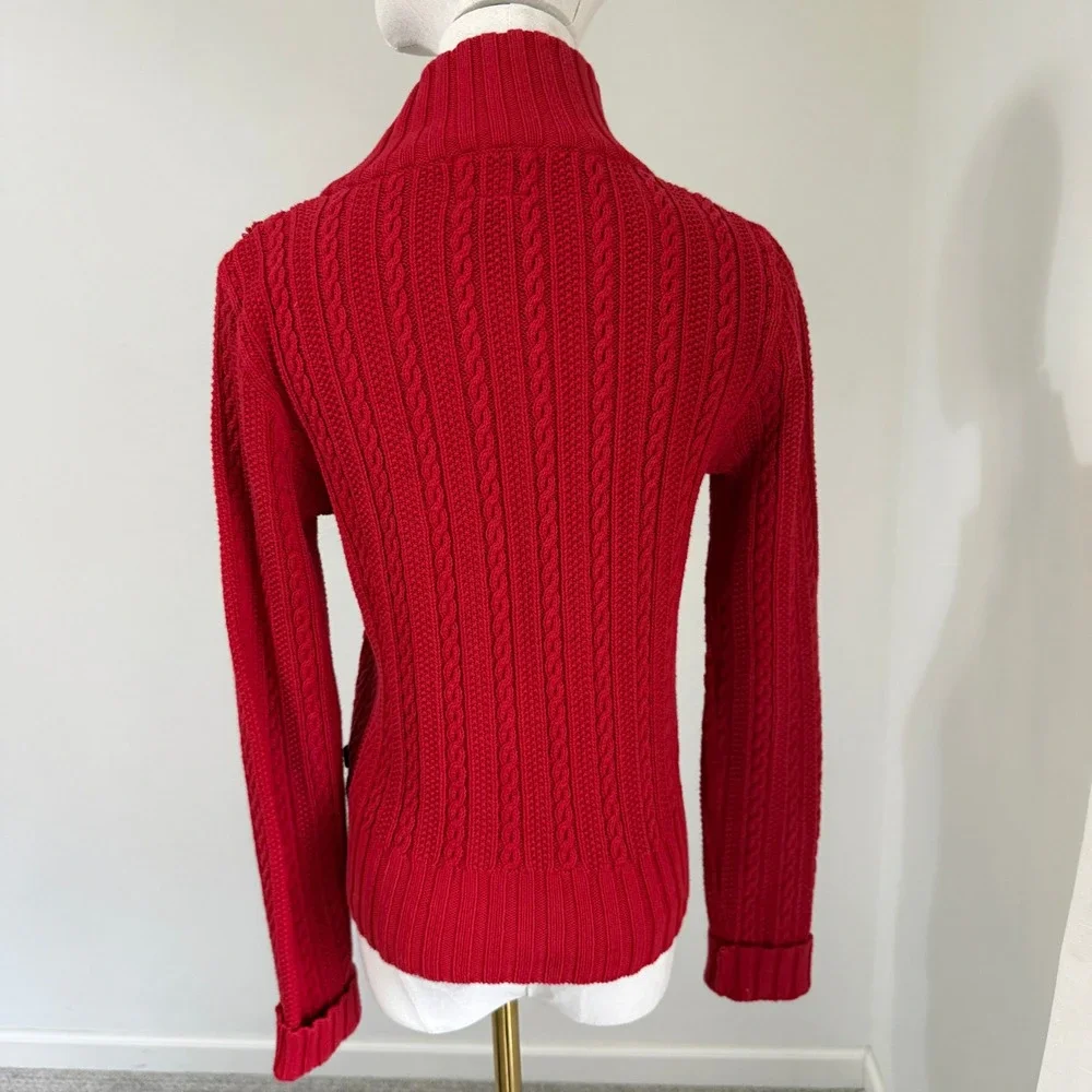 Polo by Ralph Lauren Red Cable-Knit Zip Front Cardigan